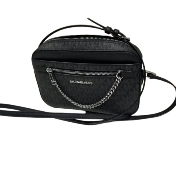 Michael Kors Handbags - Michael Kors Jet Set Large East West Logo Zip Chain Crossbody Bag - Black